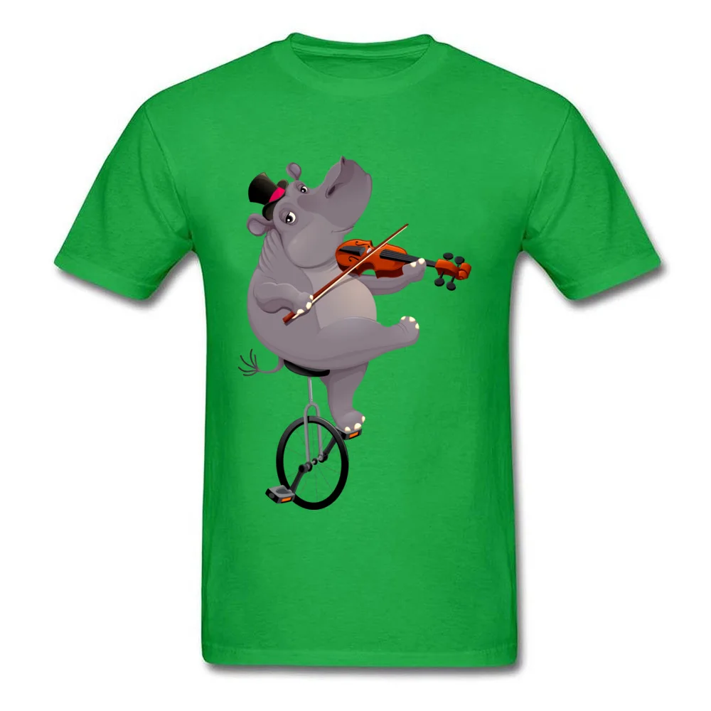Funny hippo on an unicycle 2018 Newest Mens T-Shirt O Neck Short Sleeve 100% Cotton Tops & Tees Summer Tee-Shirt Funny hippo on an unicycle green