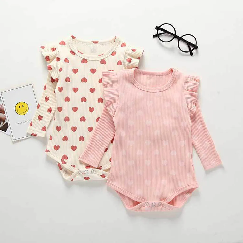 

Autumn Baby Ruffles Romper Girls Boys Clothes Newborn Infant Toddler Ruched Solid Heart Long Short Jumpsuit Suit Outfits Romper