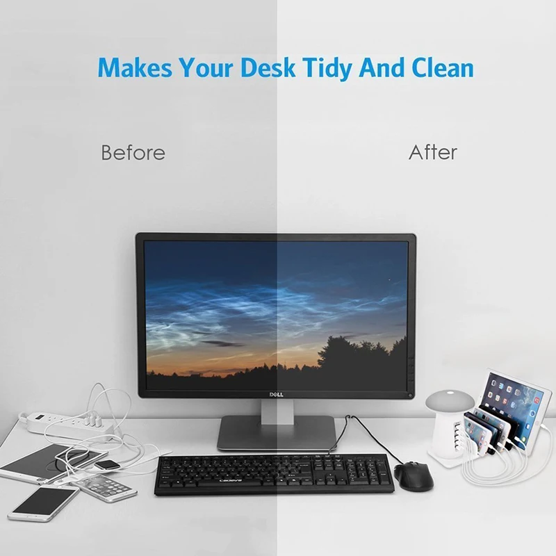 Многофункциональная подставка для мобильного телефона, светодиодный Гриб, 5 портов, USB, быстрое зарядное устройство, настольный держатель для телефона для Iphone, xiaomi