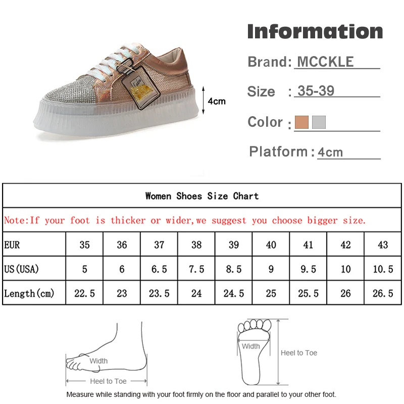 MCCKLE/Женская обувь с кристаллами и вулканизированной подошвой; блестящие прозрачные туфли на плоской платформе; Модные дышащие женские удобные кроссовки; сезон осень