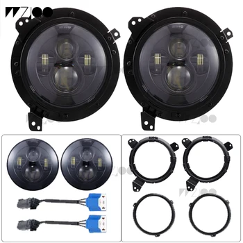 

Pair 7'' LED Headlight + Omnidirectional Mounting Brackets Steel Extension Adapter Rings for 2018 2019 Jeep Wrangler JL (Black)