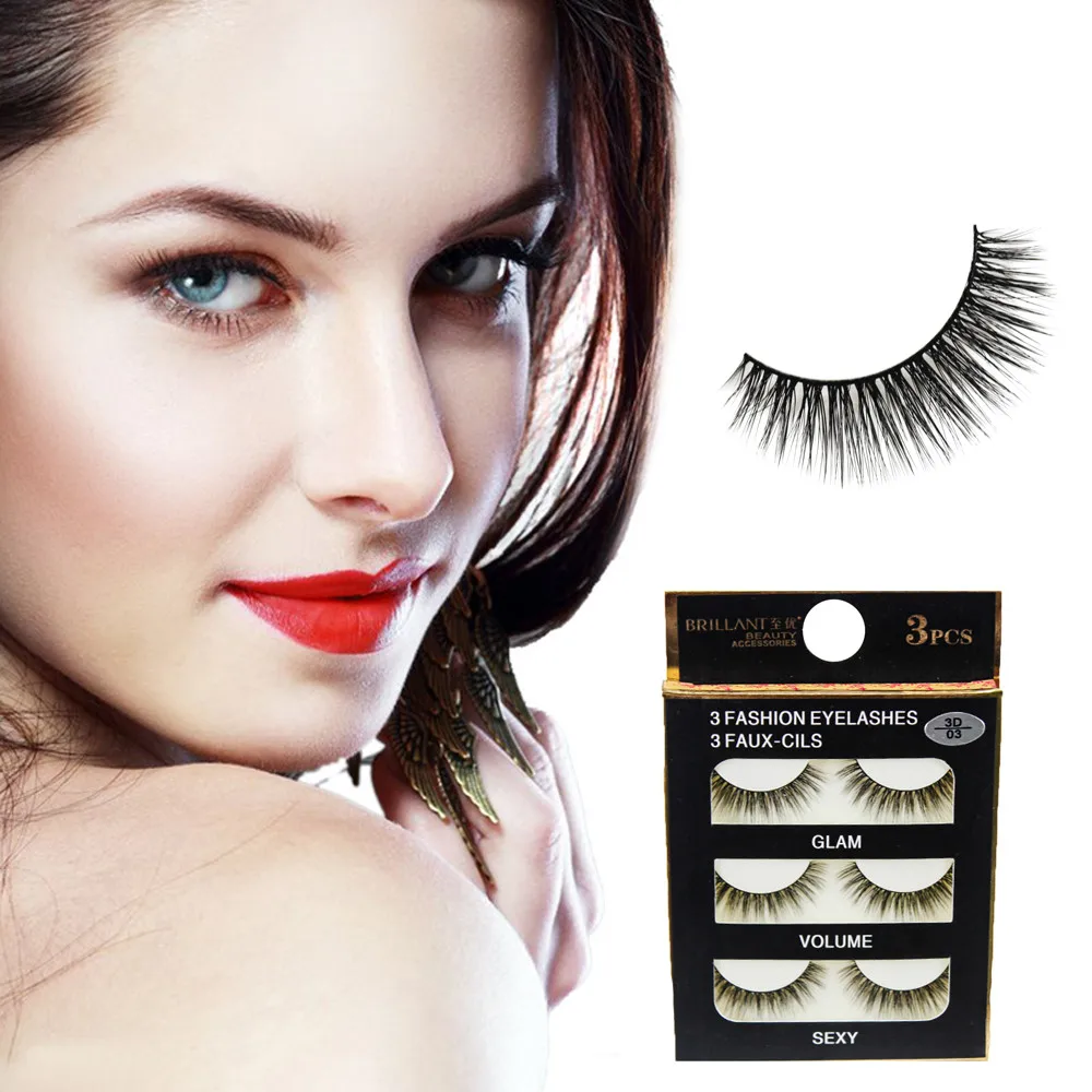 3 Pairs 3D Long False Eyelashes Makeup Natural Fake Thick Fascinating