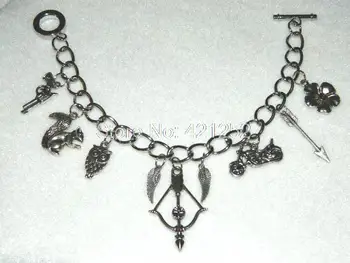 

12pcs The Walking Dead inspired bracelet Crossbow Squirrel Cherokee Rose Wings charm bracelet