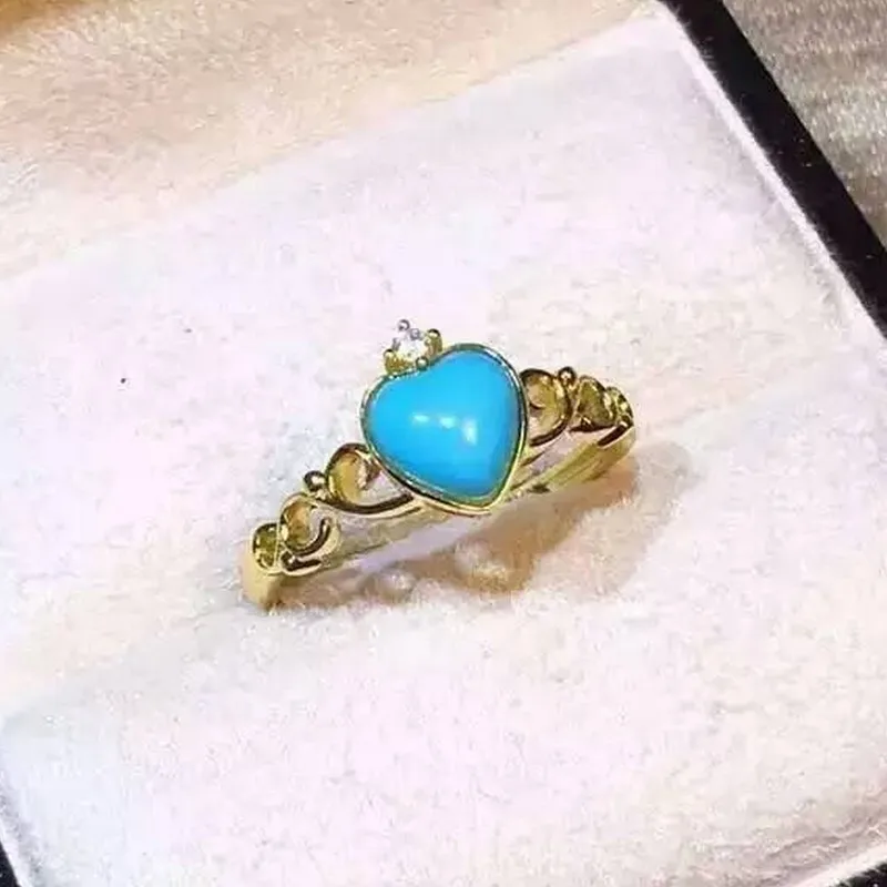 Женское кольцо из серебра 925 пробы с натуральным бирюзовым камнем 6 мм | Украшения