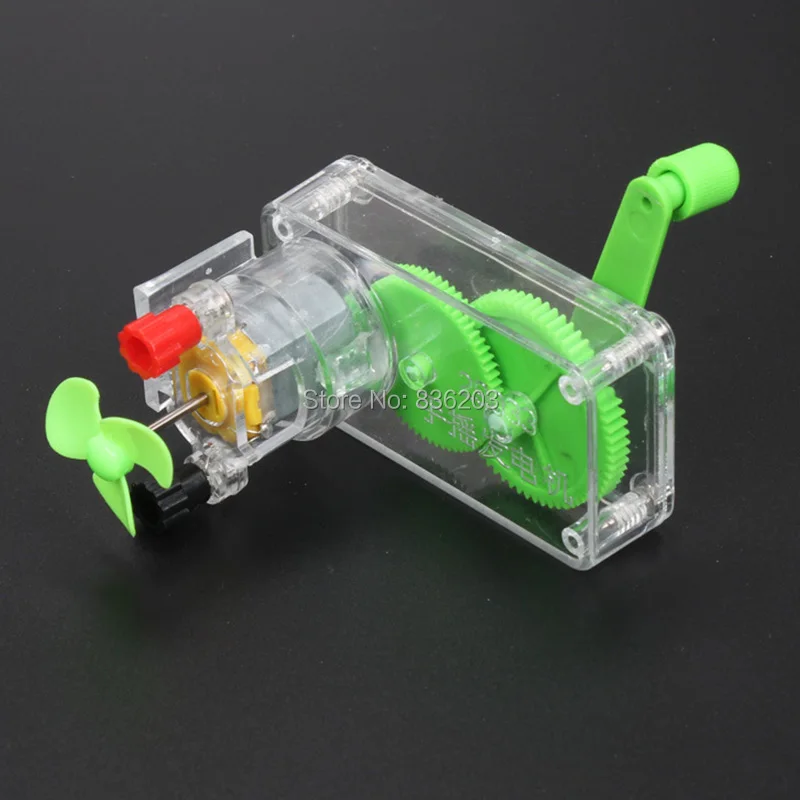 

Physics science Hand Crank DC Generator DIY Electric Education Hand Power Supply Mini Fan tesla coil Educational Tool experiment