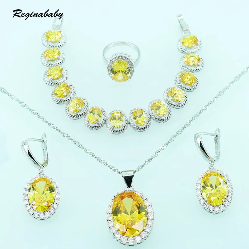 Reginababy Yellow Zircon Jewelry Sets For Women Silver color Crystal