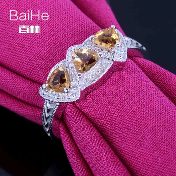 BAIHE Solid 14 K белое золото(AU585) 0.66CT Сертифицированный триллион настоящий цитрин свадебные женские модные ювелирные изделия кольцо