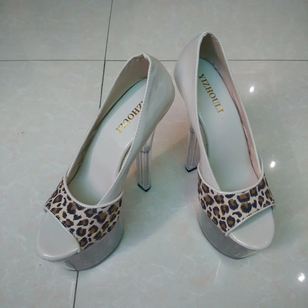 Ultra high heels and hollowed-out women's shoes with a new sexy fish bill and a leopard print 17-18cm wineglass