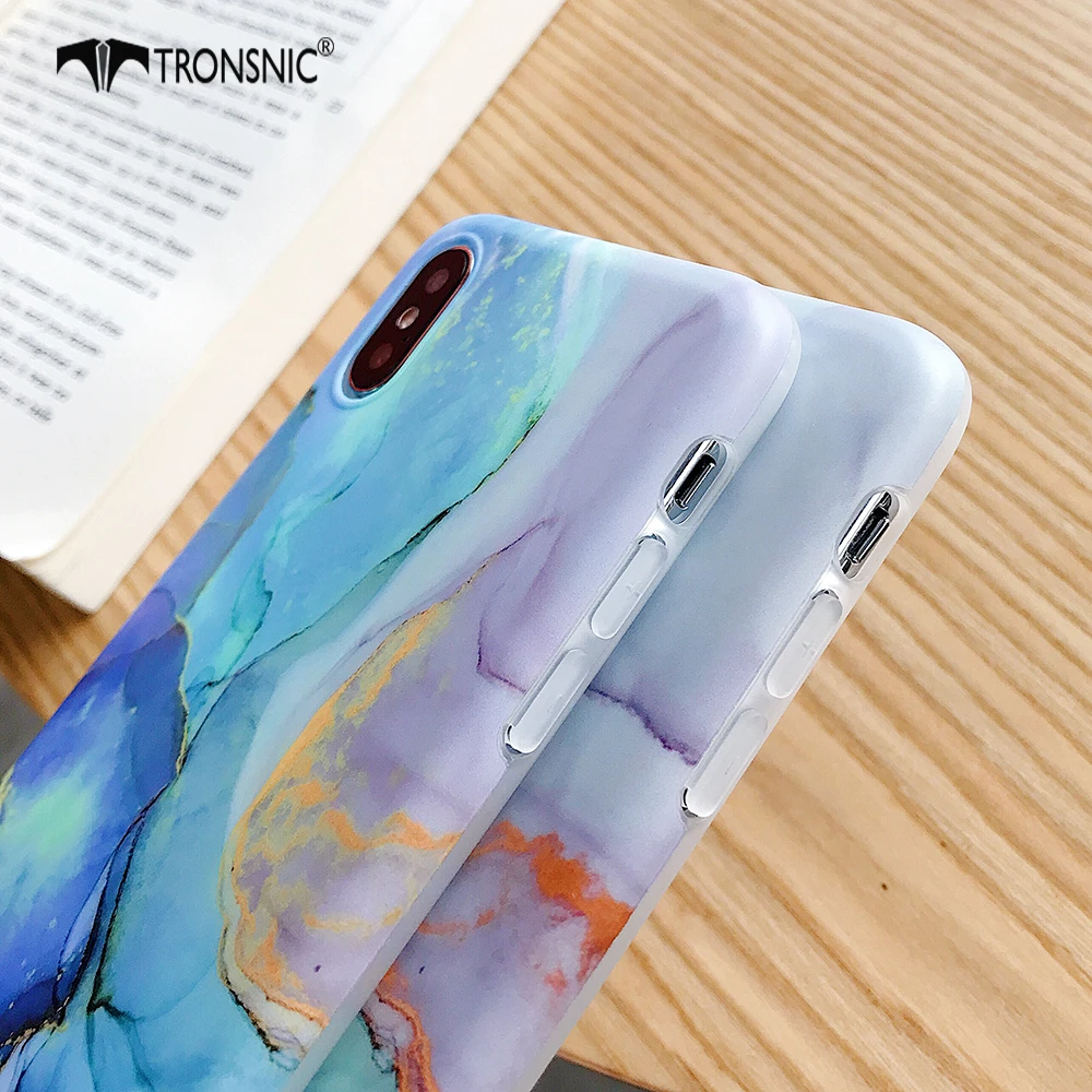 Чехол TRONSNIC для телефона с мрамором iPhone X XS MAX XR гранитный синий матовый мягкий
