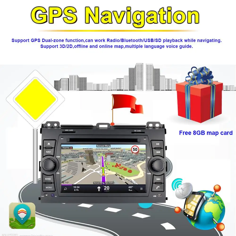 Top Android 8.0 Octa Core 4GB RAM Car GPS Navigation Head Unit For Toyota Prado 2002-2009 Auto Radio Stereo DVD Multimedia Player 5