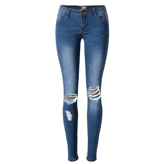 ladies ripped knee jeans