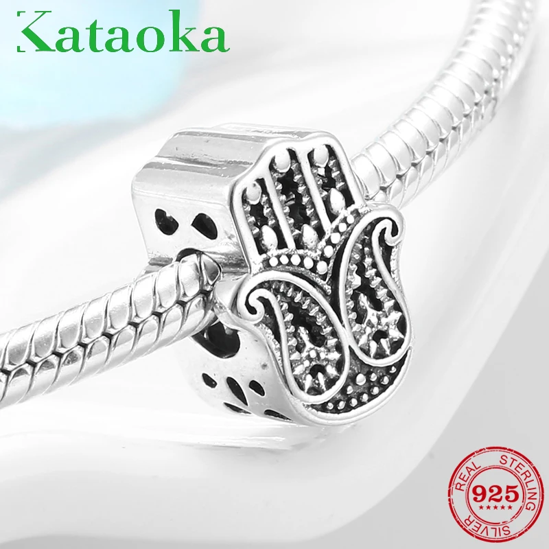 

100% 925 Sterling Silver Lucky Element Fatima Hand Charm Bead Fit Original Pandora Women Bracelet Necklace Jewelry 2019
