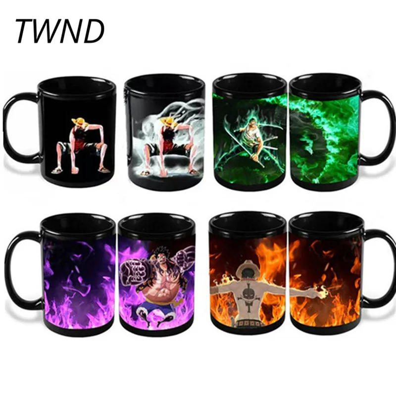 

300ML Anime One Piece Magic Coffee Mugs Color Changing Tea Cups and Mugs Luffy Zoro Ace Mark Creative Drinkware