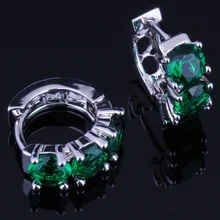 Majestic Green Cubic Zirconia 925 пробы серебряные серьги-кольца Huggie для женщин V0167