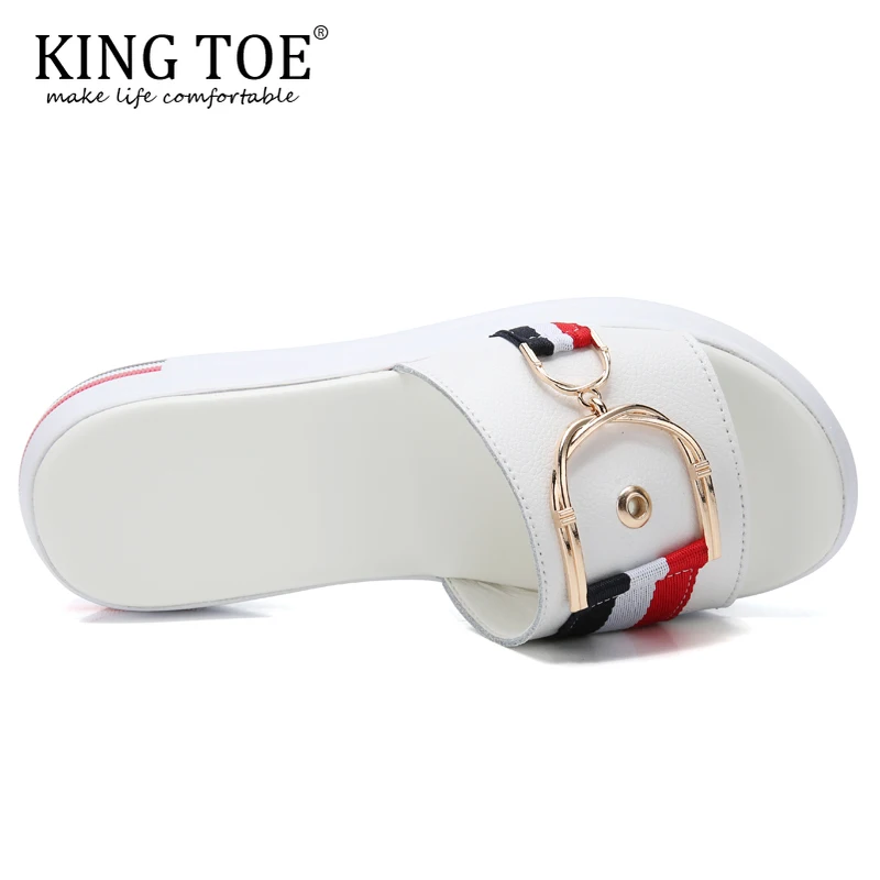 KINGTOE/женские модные шлепанцы женская обувь из натуральной кожи белые туфли