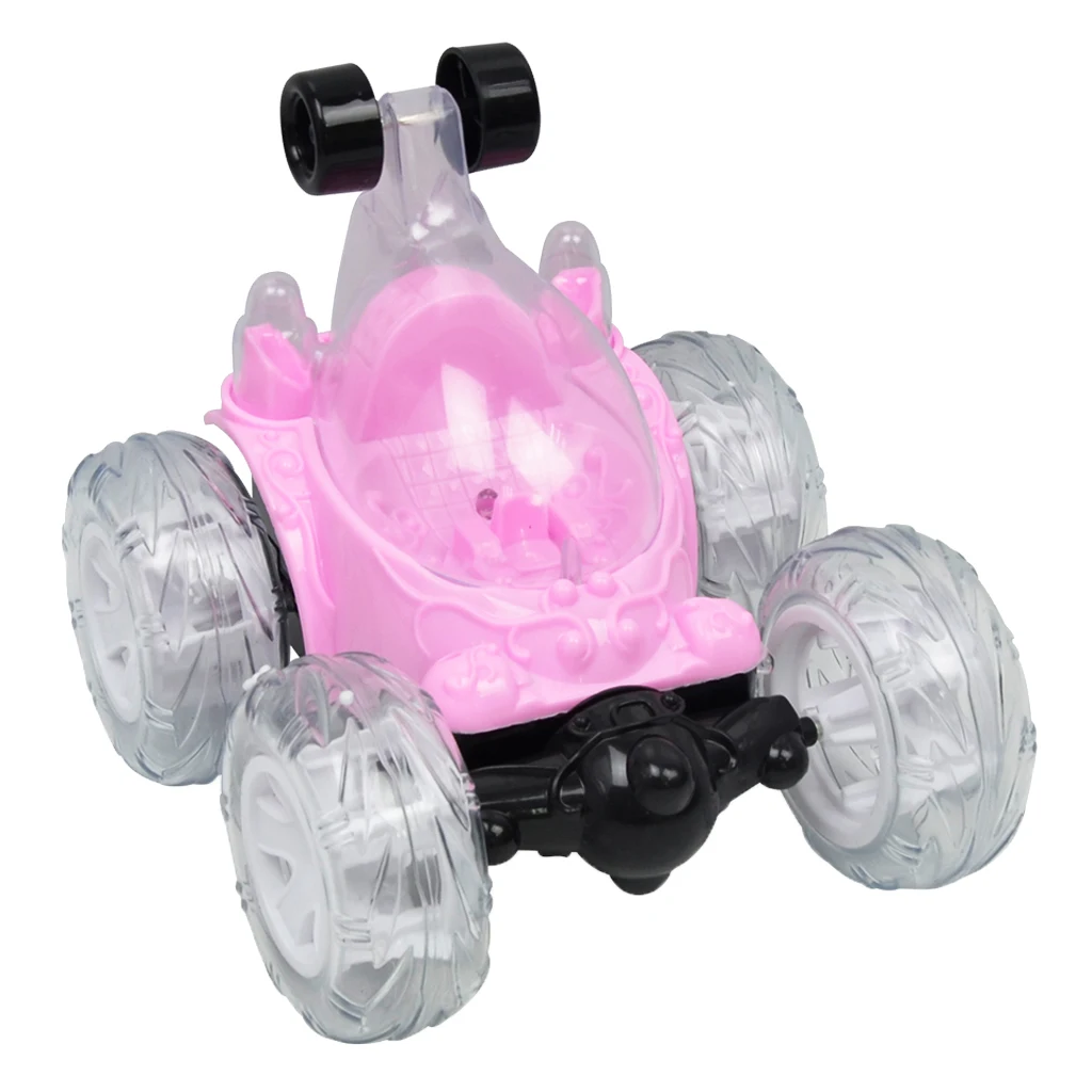Fun Acrobatic Stunt RC Car, Radio-Controlled Rechargeable Vehicle with Flashing LED Lights & Music Switch Toy Kids Pink
