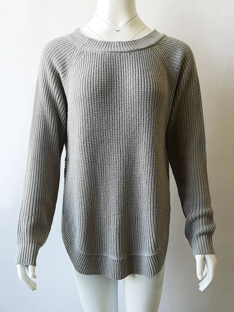 Негабаритный свитер Харадзюку ребристый вязаный свитер женский свободный раздельный подол свитера свободного покроя зимний женский свитер вязаный пуловер