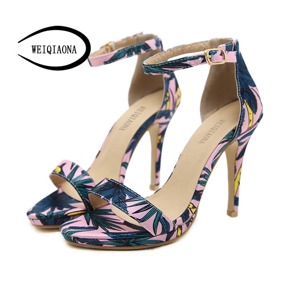 

WEIQIAONA New summer hot sale Women's Hollow High heels Sandals Sexy Elegent Ankle-wrap thin heels open toe ladies party shoes