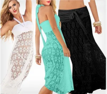 

Saida De Praia Pareo Beach Cover Up Swimwear Women Beachwear Bikini Dress Lace Crochet Knitted Suspenders Skirt Blouse Bra Worn
