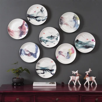 

New Chinese ink style decorative plate wall decorative dish home decor crafts hanging pendant room decoration Zen crafts