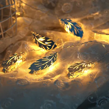 

1.5M 10 LED Feather Leaf String Lights Red Copper Iron Art Christmas String Lights For Festival Decoration Colored Lights