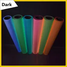 50cm x 50cm 7Colors Glow in the Dark Heat Transfer Vinyl HTV Iron on Film T-shirt Garment Vinyl 20''x20'' PU