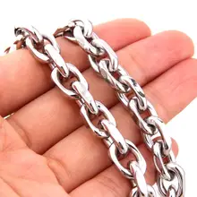 Granny Chic 7-40 inch Custom Size 9mm Wide 316L Stainless Women Mens Silver Rolo Link Chain Necklace/Bracelet Oval Chain Jewelry chic wide link rhinestone flower necklace for women