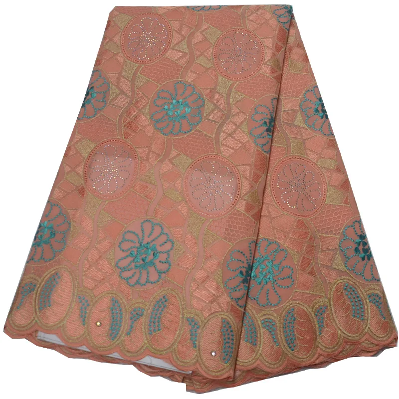

Free shipping (5yards/pc) High quality embroidered African cotton lace fabric peach Swiss voile lace fabric for dress CLP323