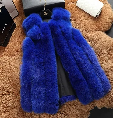 

Genuine fox fur vest winter long full pelt fox fur jacekte women blue fox fur coat plus size free shipping H834