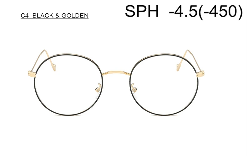 SUMONDY SPH-1,0 до-6,0 по рецепту очки для близорукости для мужчин и женщин Элегантная круглая оправа из сплава очки с диоптриями оптические очки Готовая продукция UF44 - Цвет оправы: C4 (-4.5)