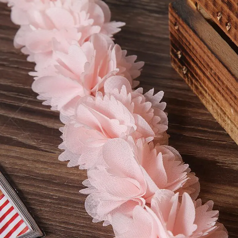 1 ярд цветной шифон 3D твердые Кластерные Цветы кружевная отделка кружевное платье украшение кружевная ткань аппликация отделка Швейные принадлежности - Цвет: Shrimp Pink