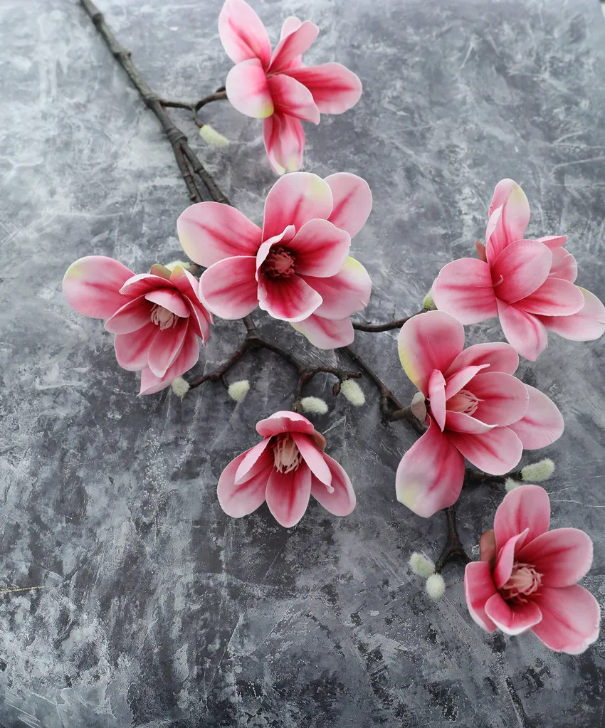 HI-Q, 3D цвета, декоративный цветок магнолии, настоящее прикосновение, 7 головок, большой размер, шелковая Орхидея для свадьбы, украшения дома, подарок, Цветочный - Цвет: Deep pink