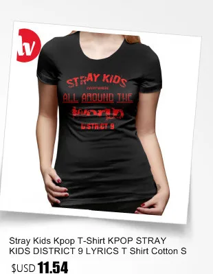 Stray Kids Kpop Футболка KPOP STRAY KIDS DISTRICT 9, футболка с надписью хлопковая Летняя женская футболка белая, XL, модная женская футболка