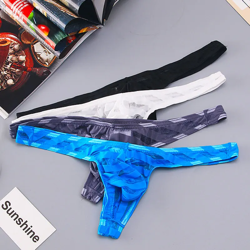 

Sexy Men Stripe Mesh Transprant U Convex Pouch G-string Breathable Jockstrap Underwear Sexy Stripe G String Thong Gay Wear F7