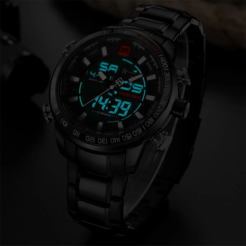 Часы NAVIFORCE мужские армейские спортивные цифровые кварцевые полностью стальные