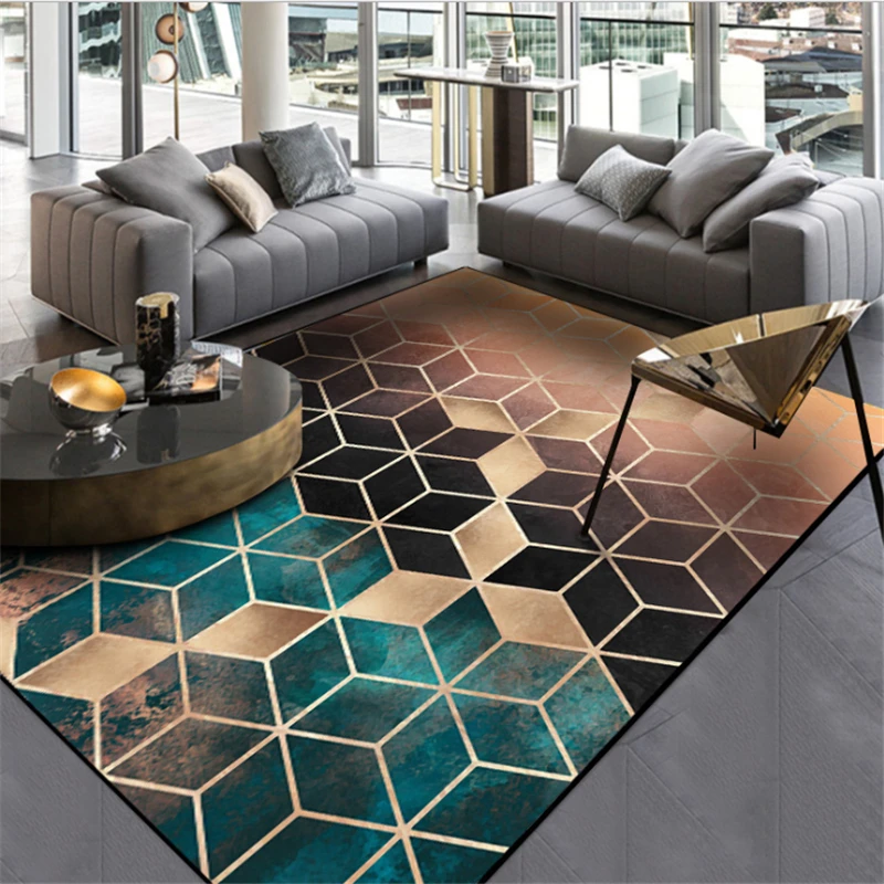 Geometric Golden Line Living Room Area Rug - Rectangle