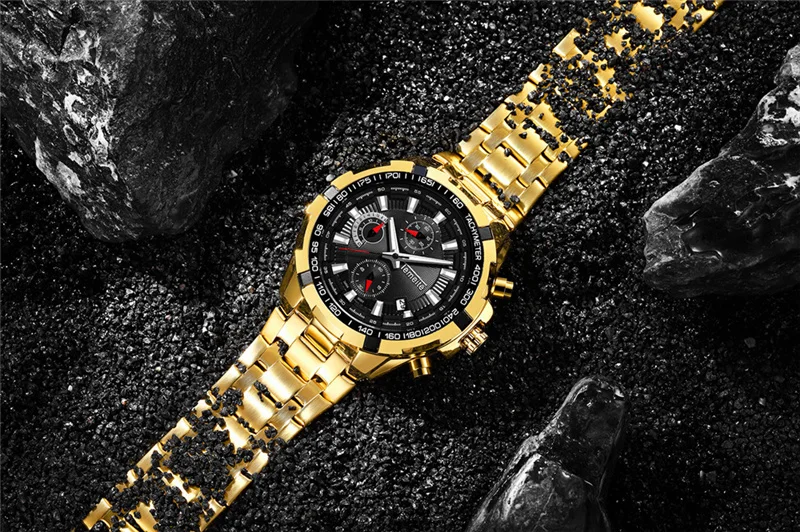 Golden Luxury Waterproof Wristwatch Men Quartz Watch