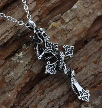 

Men's Silver Dragon Cross Pendant Necklace