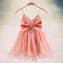 Детское платье для маленьких девочек; летняя одежда г.; Кристальный Тюль с большим бантом; сарафан на бретелях; одежда