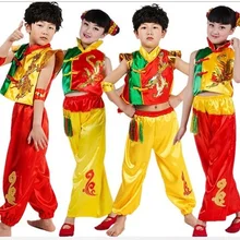 Детская одежда для народных танцев в китайском стиле для мальчиков и девочек, одежда для шоу кунг-фу, новая одежда в народном стиле с драконом и барабаном