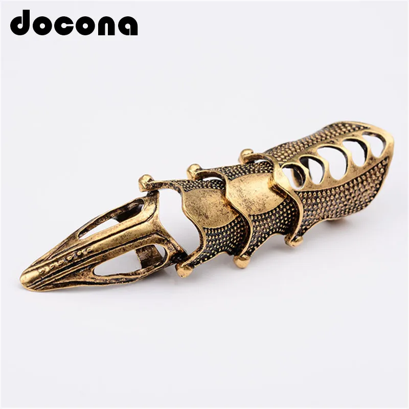 docona Punk knight Skull Double Finger Ring Knuckle Armour Full Finger Ring Gothic Punk Silvery Ghost Rings Men Brinco 2004