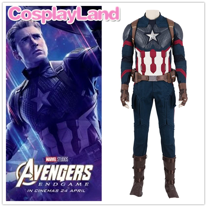 

Avengers 4 Endgame Captain America Cosplay Costume Outfit Captain America Steve Rogers Superhero Jumpsuit Custom Made Full Set