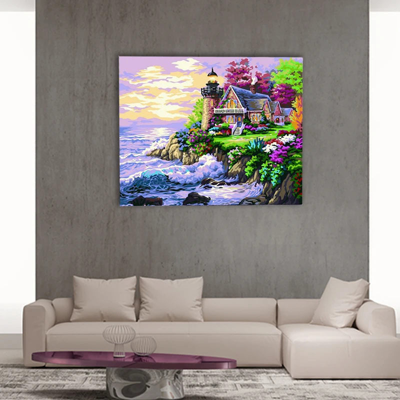 

Oil paint painting by numbers diy picture drawing coloring on canvas painting by hand wall paint by number landscape