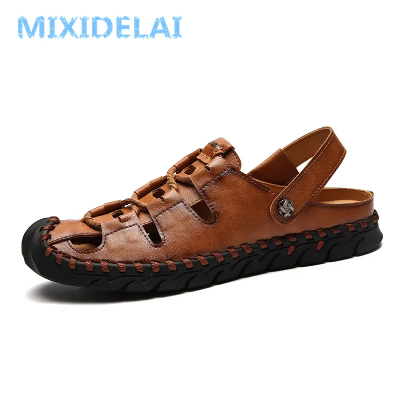 

MIXIDELAI Mens Sandals Genuine Leather Summer 2019 New Beach Men Casual Shoes Outdoor Sandals Size 38-44 Fashion Men shoes