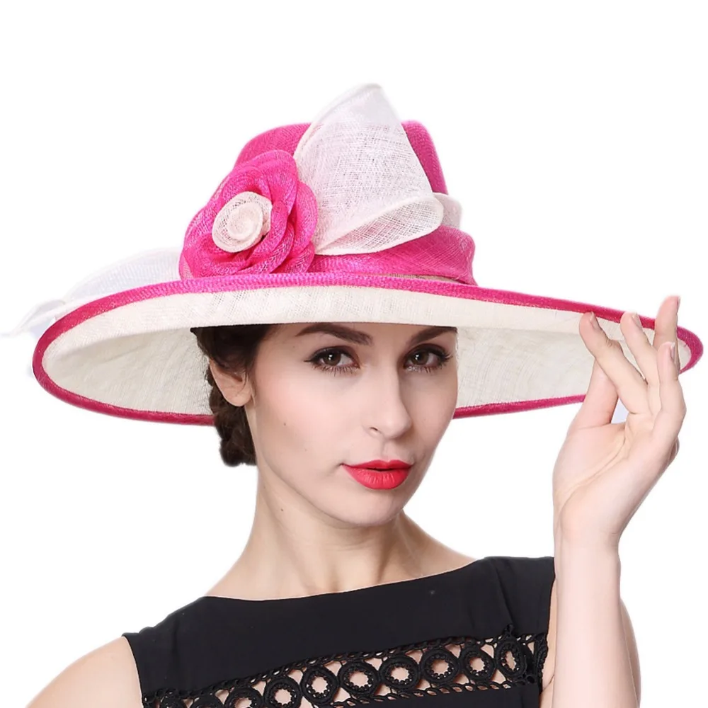June's Young Women Hats Wide Brim Big Hats Floral Pattern 100 Sinamay