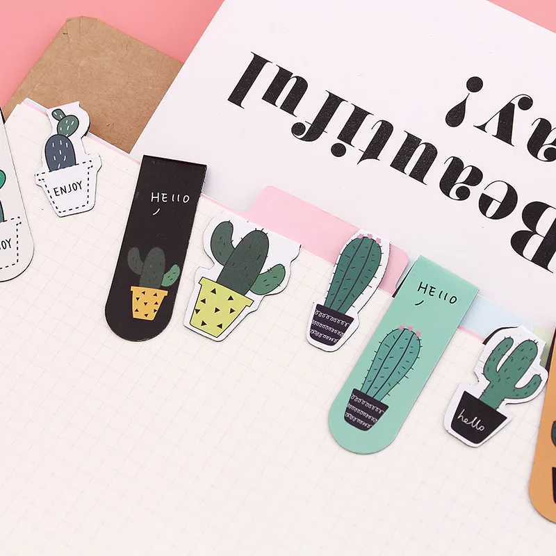 Kawaii Cute Cactus Soft Magnetic Bookmark Paper Clip Fridge Stickers Plant Bookmarks For School Office Supply Escolar Papelaria