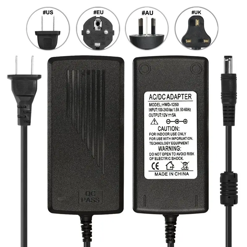 

10pcs AC 100-240V Power Adapter Supply DC 12V 5A AC Adapter US EU AU UK Power Cord For 5050 LED Rigid Strip Light CCTV Camera