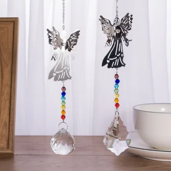 

3D Metal Chakra Colorful Glass Bead Window Hanging Angel Chandelier Prisms Suncatcher Handcrafted Crystal Ball Pendant