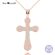 Shipei 100% 925 Sterling Silver White Sapphire Cross Pendant Fine Jewelry White Gold Rose Gold Yellow Gold Cross Necklace Women kjjeaxcmy fine jewelry 925 sterling silver plated white gold ring pendant deep amethyst necklace set ladies two piece suit