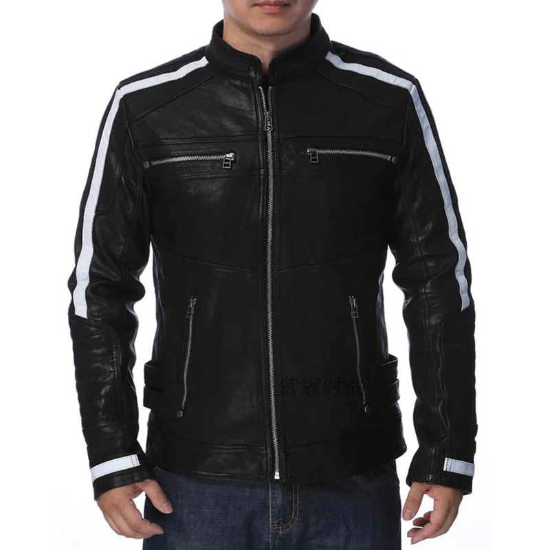 Stand Collar 100% Sheepskin Genuine Leather Jackets,Man Leather Jackets ...